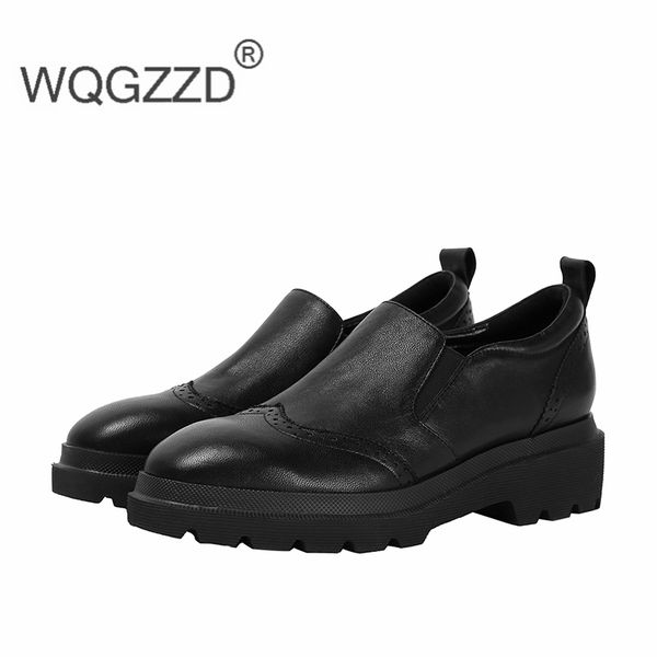

european loafers women platform flats shoes genuine leather shoes woman oxfords for women chaussures femme, Black