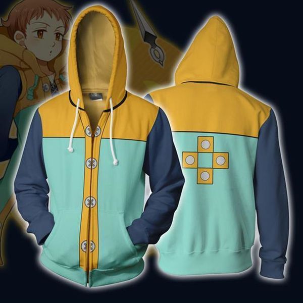 

new fashion seven deadly sins grizzly's sin king harlequin cosplay hoodies men women printed zipper up jacket sweatshirt coat, Black