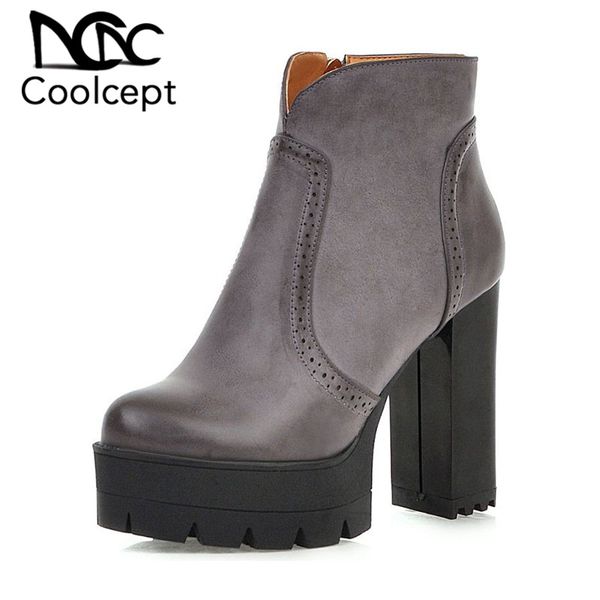 

coolcept plus size 33-48 woman 4 colors fashion platform motorcycle boots ladies ankle boots brand shoes botas, Black