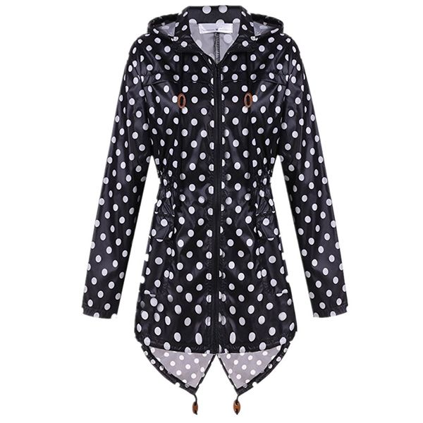

fashion multicolored polka dot long sleeve windbreaker women casual zipper waterproof outdoor raincoat ing, Tan;black