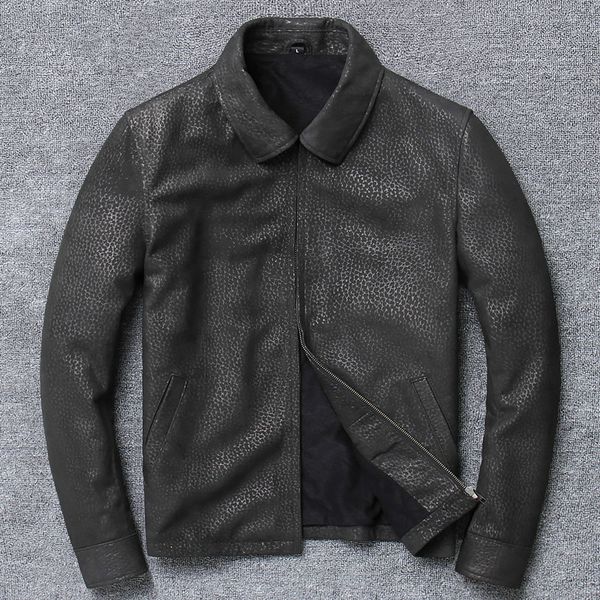 

zvaqs spring autumn leather jacket men short real sheepskin jacket smart casual coat new chaqueta cuero hambre x-1930 pph824, Black