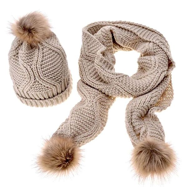 

2019 women winter scarf hat set rhombus knit pompom ball cuffed beanie cap shawl, Blue;gray