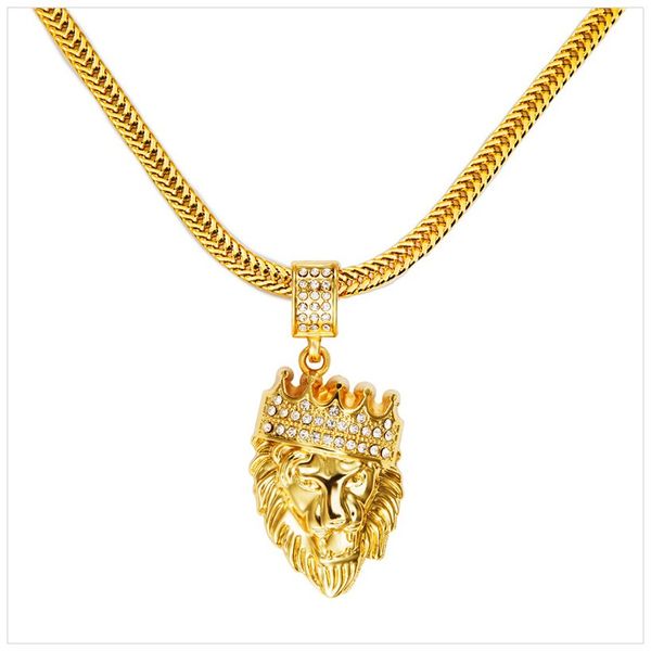 

mens hip hop jewelry 18k gold plated fashion bling bling lion head iced out pendant mens necklace gold filled for gift/present, Silver