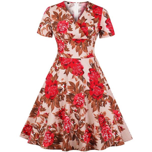 

women dresses summer 2019 fashion women casual vintage floral print v-neck short sleeve ruffle mini dress vestidos ing, Black;gray