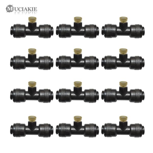

20pcs 1/4'' tube od low pressure 6mm water tee connector with brass misting nozzle slip lok quick connect 10/24 mist nozzle