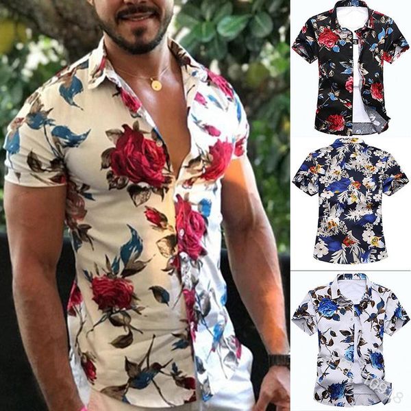 

casual shirts turn down collar short sleeve floar print homme clothing fashion style apparel mens summer designer, White;black