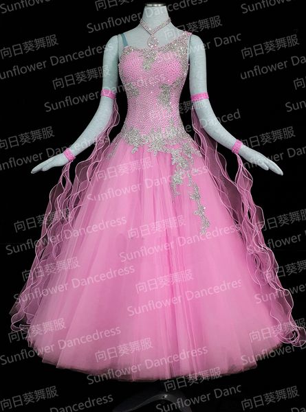 

ballroom dance dress standard dance dress waltz ballroom tango pink color sunflower, Black;red