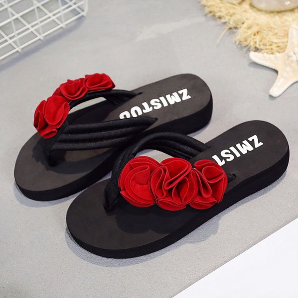 

monerffi summer ladies flat flip flops casual floral design shoes woman flower slipper indoor outdoor flip-flops beach shoes, Black