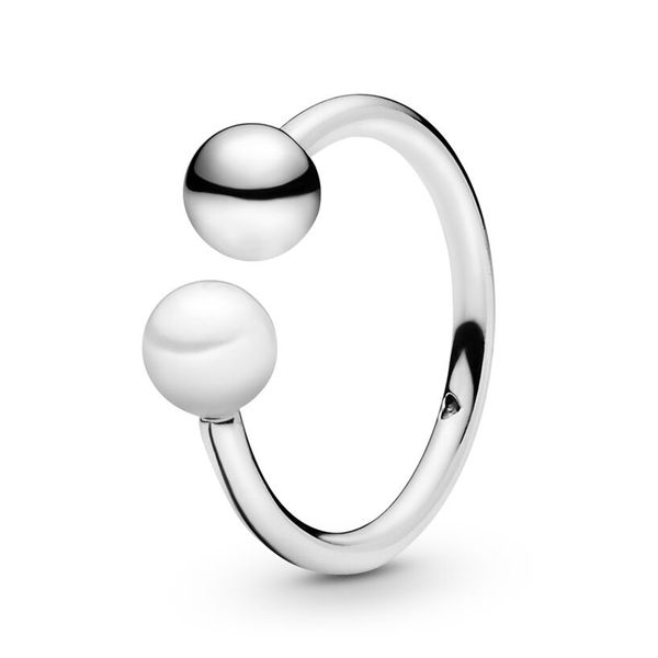 

925 sterling silver bead and pearl open ring with logo and pandora original box fashion luxury designer jewelry engagement rings for women