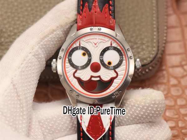 

new konstantin chaykin joker twf v3s red inner white dial russian time nh35a automatic mens watch black leather tie red line puretime kc-g7, Slivery;brown