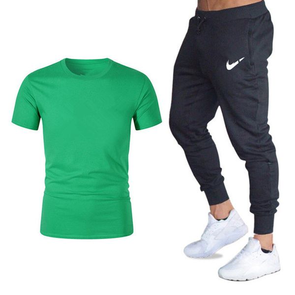 

Summer Brand Mens Sets T Shirts +Pants Two Pieces Sets Casual Tracksuit Male Casual Tshirt Gyms Fitness Trousers Men M-2XL