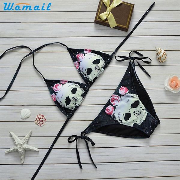 

women biniki skull pattern push-up padded bra female backless women's bikinis sets swimwear swimsuit bikinis l801