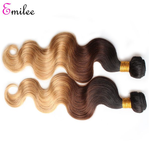 

emilee body wave ombre hair weave peruvian 1b 4 27 ombre hair bundles 1b/4/27 remy blonde hair extensions, Black