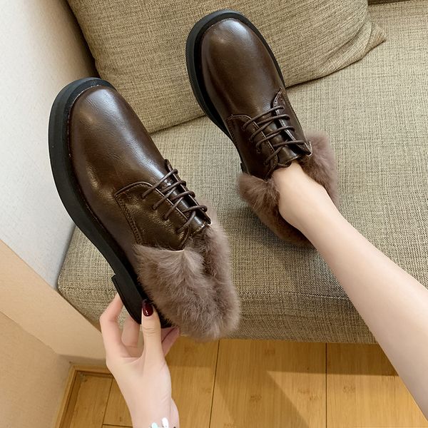 

women's rubber boots flat heel shoes plush winter footwear luxury designer lace up booties ladies low heels booties boots-women, Black