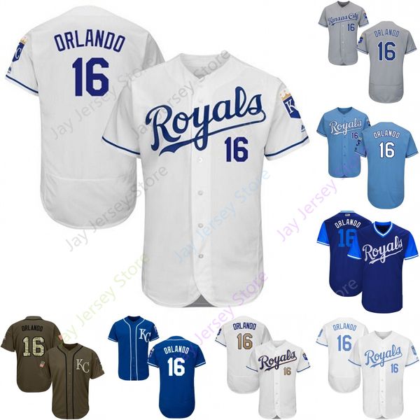 

2019 Kansas City 16 Paulo Orlando Jersey Royals Jerseys Cool Base Flexbase Home Away White Black Red Grey Pullover Button Men Women Youth