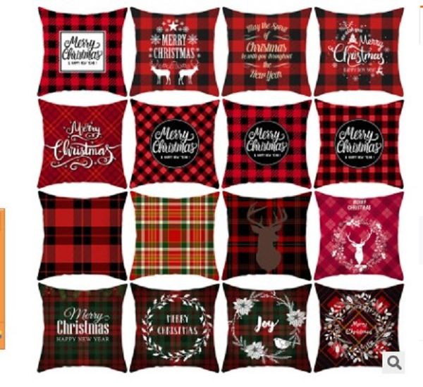 

2020 pillow case christmas throw pillow cover red check deer head peach skin cushion cover square sofa cushion cover