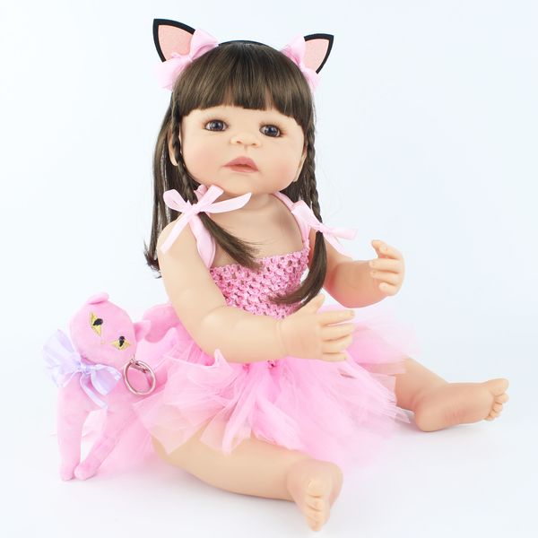 

55cm new full silicone reborn baby doll toy for girl newborn princess toddler alive babies bebe classic boneca bathe shower toy t200209
