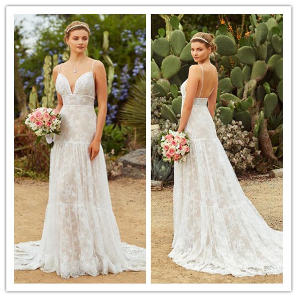 

Vestido de Novia Bohemian Wedding Dresses Spaghetti Straps Lace Wedding Dress Bridal Gowns Beach Abiti da Sposa