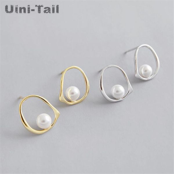 

uini-tail 2019 new listing 925 sterling silver temperament irregular hollow pearl stud earrings simple fashion personality ed484, Golden;silver