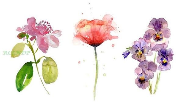 Acheter Aquarelle Temporaire Imperméable à Leau Aquarelle Rose Papillon Des Fleurs Dorchidée Autocollants De Tatouage Flash Tatouage Faux Tatouages
