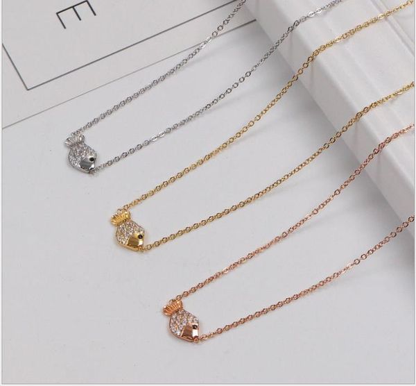 

korean fashion diamond necklace 18k titanium steel rose gold necklace bead chain single diamond necklace, Silver