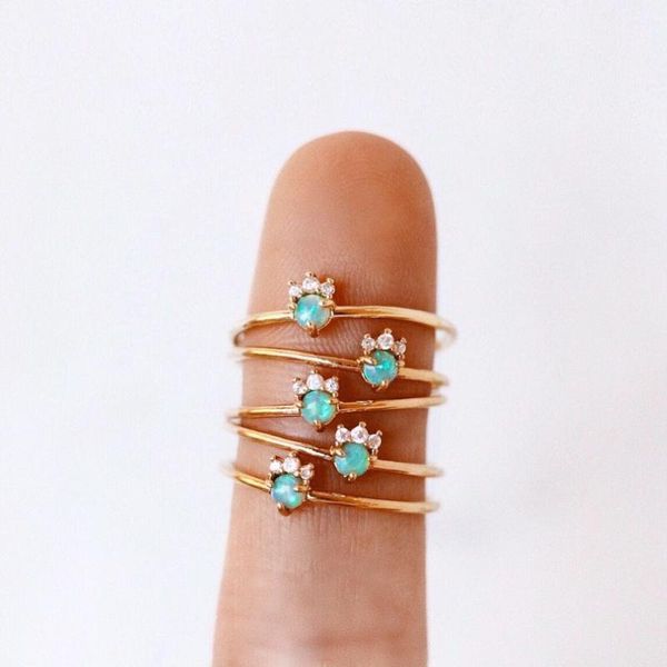 

opal ring gold rings for women valentines day gift opal jewelry gold love engagement promise ring adjustable rings, Golden;silver