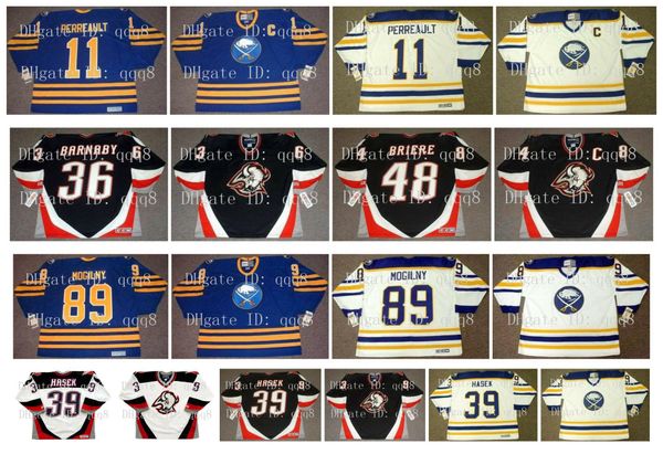 

vintage buffalo sabres jerseys 39 dominik hasek 89 alexander mogilny 36 matthew barnaby 48 daniel briere 11 gilbert perreault hockey jerseys, Black;red