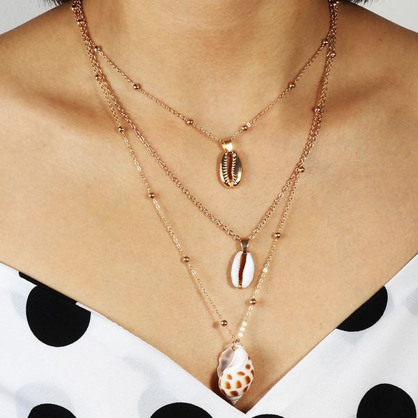 

gold color big long statement conch shell clavicle chain necklaces & pendants for women muliti layer charms jewelry accessories, Golden;silver