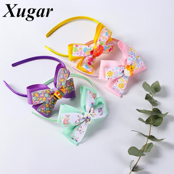 

xugar новый пасхальный день печатные банты hairbands 4.5 дюймов ткань узел повязки для девочек мультфильм обручи для волос детские аксессуар, Slivery;white