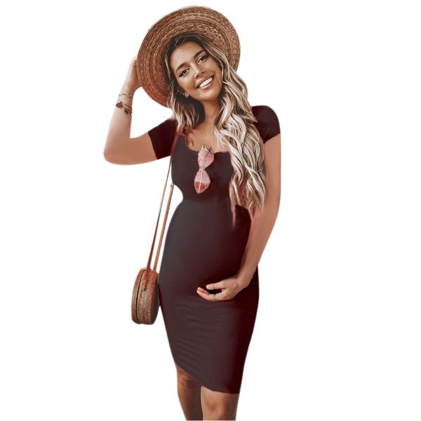 

sundress women dress short sleeve casual daily beach pregnant maternity summer bodycon crew neck fashion solid sheath soft, Black;gray