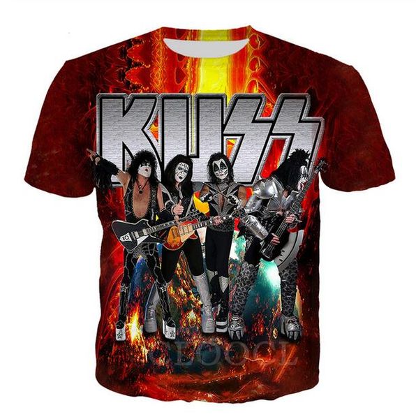 

new fashion mens/womans rock kiss band t-shirt summer style funny 3d print casual t-shirt w0125, White;black