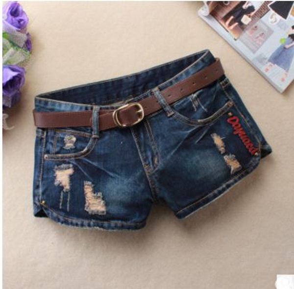 

summer women large size causal denim shorts ripped leisure jeans short dark blue hole printing short feminino without belt j2424, White;black