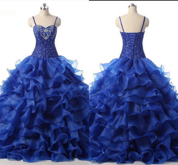 

vestido de novia ball gown royal blue real picture 2019 prom dress spaghetti straps layered ruffles beading prom gowns sweet 16 prom dresses, Black