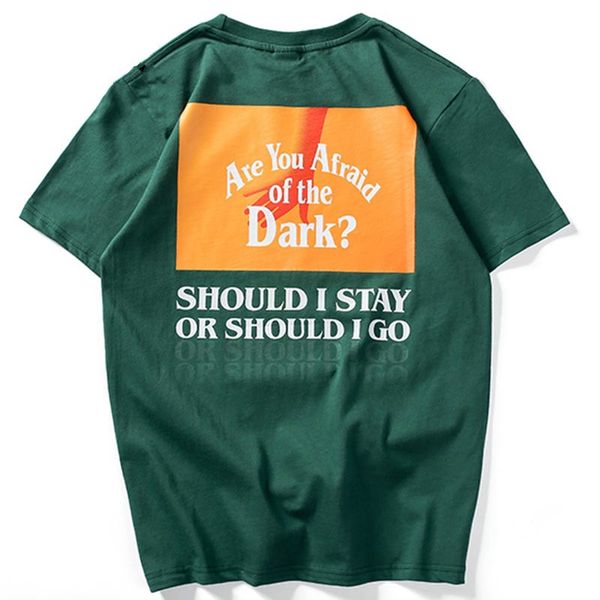 

marchwind brand men short sleeve t shirts summer hip hop t-shirt afraid of the dark print hand tee fashion men casual tshirt streetwear, White;black