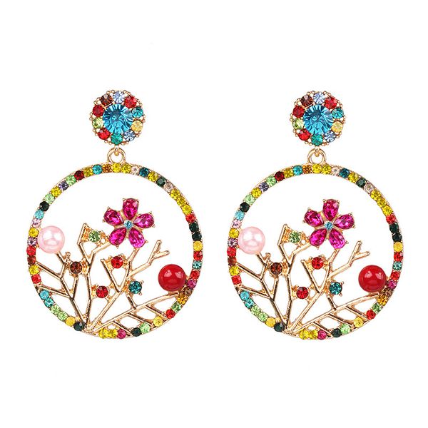 

round vintage earring for women alloy openwork branches flower earrings fashion jewelry brincos declaration modern fashion arete, Silver