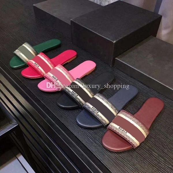 

2019 letter women sandals designer slide summer fashion wide flat sandals slipper original box size:35-42, Black