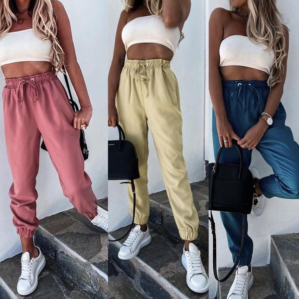 

women pants casual summer loose elastic waist sport fitness workout pants full length solid color harem trousers new 2020 lady, Black;white