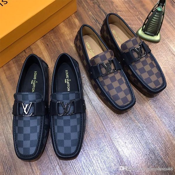 

мода люкс 2020 новых мужчин обувь натуральной кожи плоский дизайнерские горох обувь удобная печать классическая повседневная обувь высокого, Black
