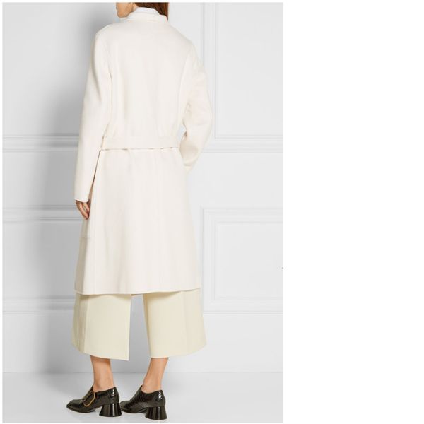 

manteau femme 2019 women fall winter white woolen simple large lapel pockets maxi long coat with belt female casual outerwear, Black