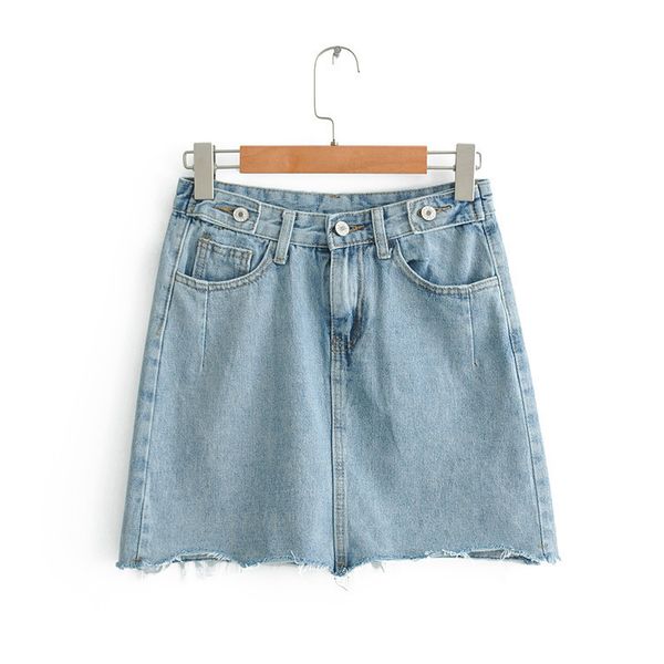 

summer women's a-line skirt pencil denim skirt high waist denim harajuku pocket slim thin blue women's, Black