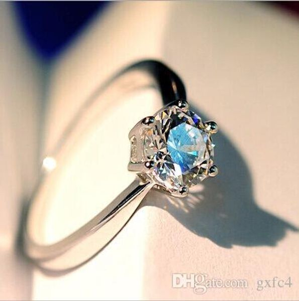 

925 sterling silver ring 1 ct cubic zircon wedding rings for women bride jewelry anel anillos bague femme anelli, Golden;silver