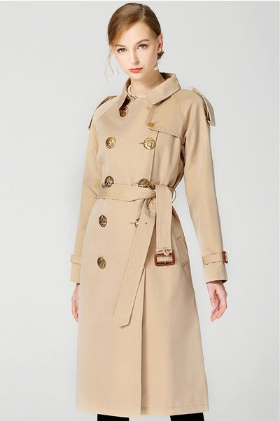 

england style buttons trench coats european style elegant women long windbreaker coat chic lady wind coat d519, Tan;black