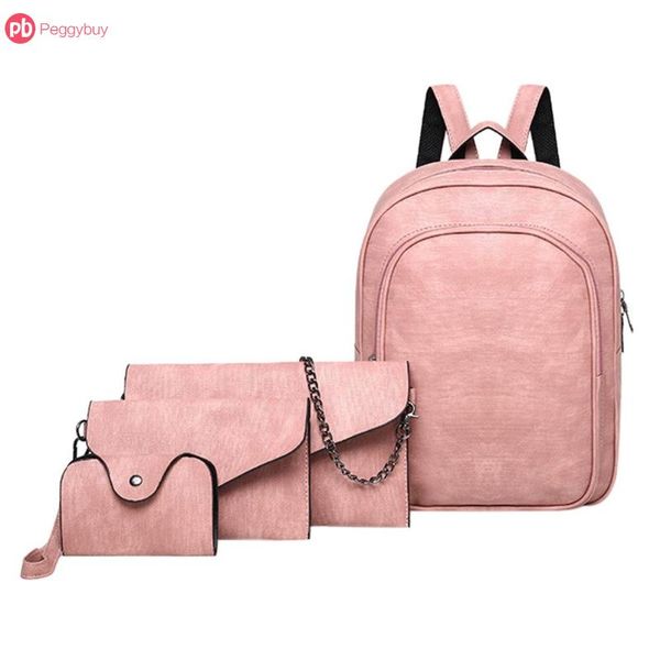 

4pcs/set 4 elegant colors casual women pu leather backpacks shoulder chain messenger clutch wristlets card bag composite bags