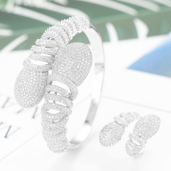 

larrauri 3 colors bangle/ring jewelry sets for women cubic zirconia dubai women noble female charms jewelry accessories, Silver