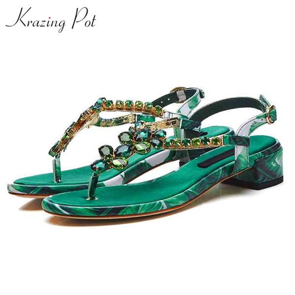 

krazing pot 2019 recommend genuine leather bling brilliant sandals women crystal low heel diamond summer buckle straps shoes l52, Black