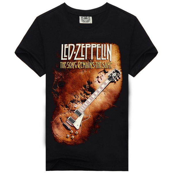 

men's short brand rock t-shirt t-shirt printing men's 3d zeppelin guitar sleeved cotton sports led factory direct krkue, Black