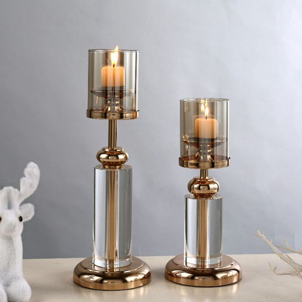 

2-piece gold pillar candle holder set, crystal glass candle holder