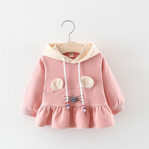 

2020 spring autumn baby dress toddler baby girls dress long sleeve cartoon cat dressed cotton hooded clothes, Red;yellow