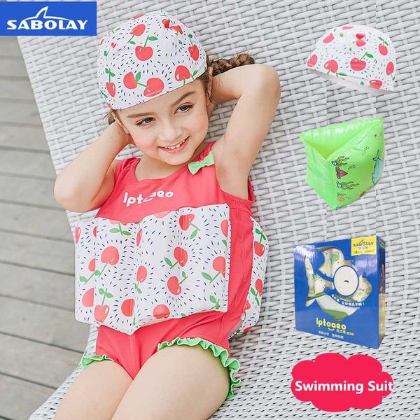 

girl swimwear floating buoyancy bathing briefs one piece swimsuit bathing suit for kids toddler detachable life vest, Black