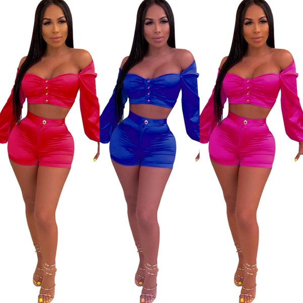 

womens natural color tracksuits fashion lantern sleeve crop above knee pants womens two piece set, Gray
